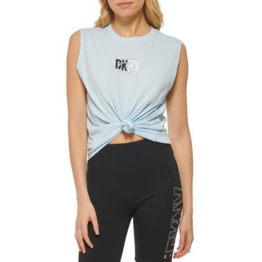 NWT DKNY Sport Women's Rhinestone Logo Boyfriend Tank Top Blue Size XL $50 6C082